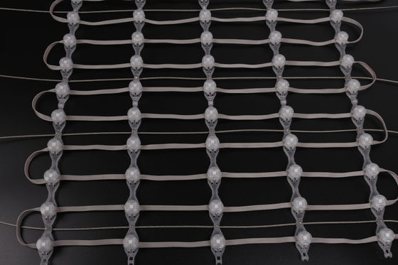 หน้าจอ 20 มิลลิเมตร Transparent Pixel Mesh Screen กันน้ําภายนอก โปรแกรมได้ LED Curtain Display