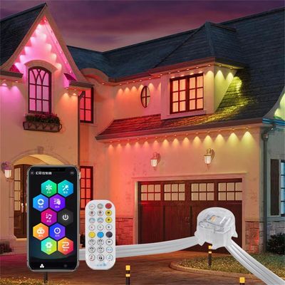 ไฟคริสต์มาสกลางแจ้ง RGB อัจฉริยะ 20MM DC12V ควบคุมผ่านแอปพลิเคชัน กันน้ำ IP67 สำหรับตกแต่งหลังคาและชายคา